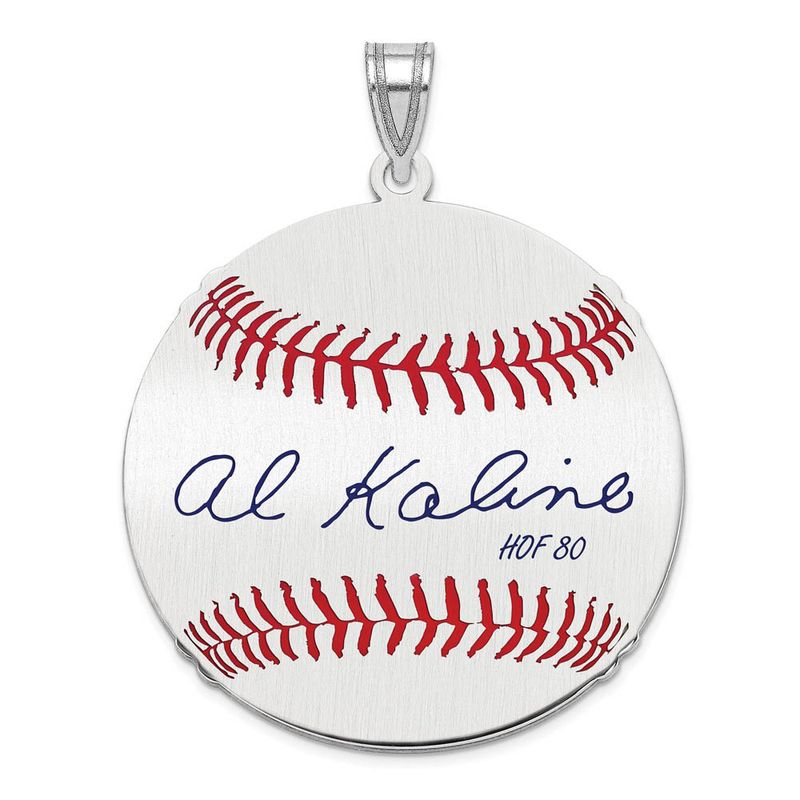 Sterling Silver Al Kaline Signature Lg Enamel Baseball Pendant